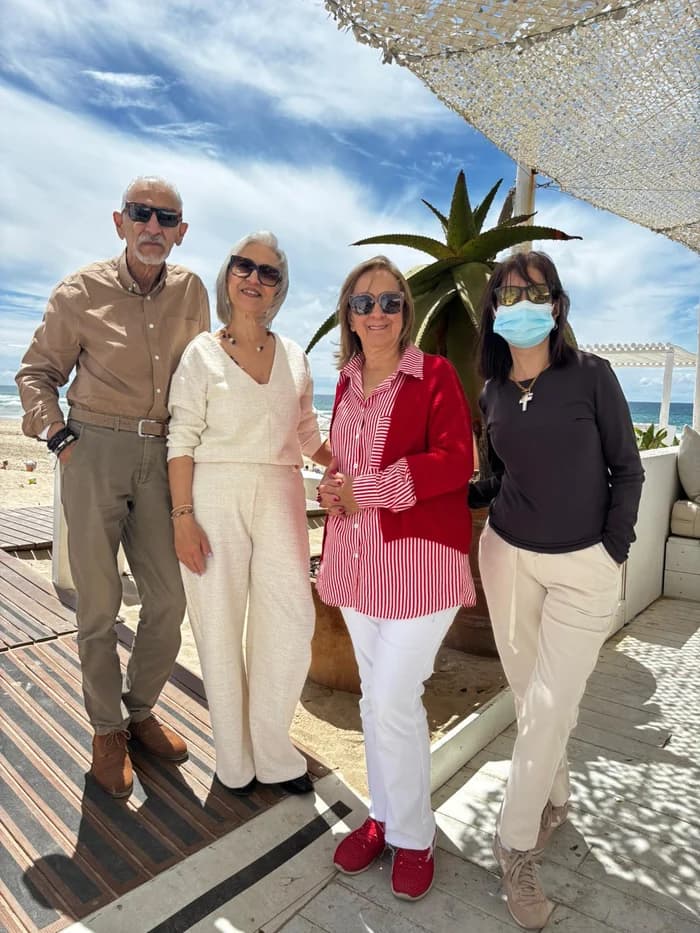 Our family together on a seafront boardwalk